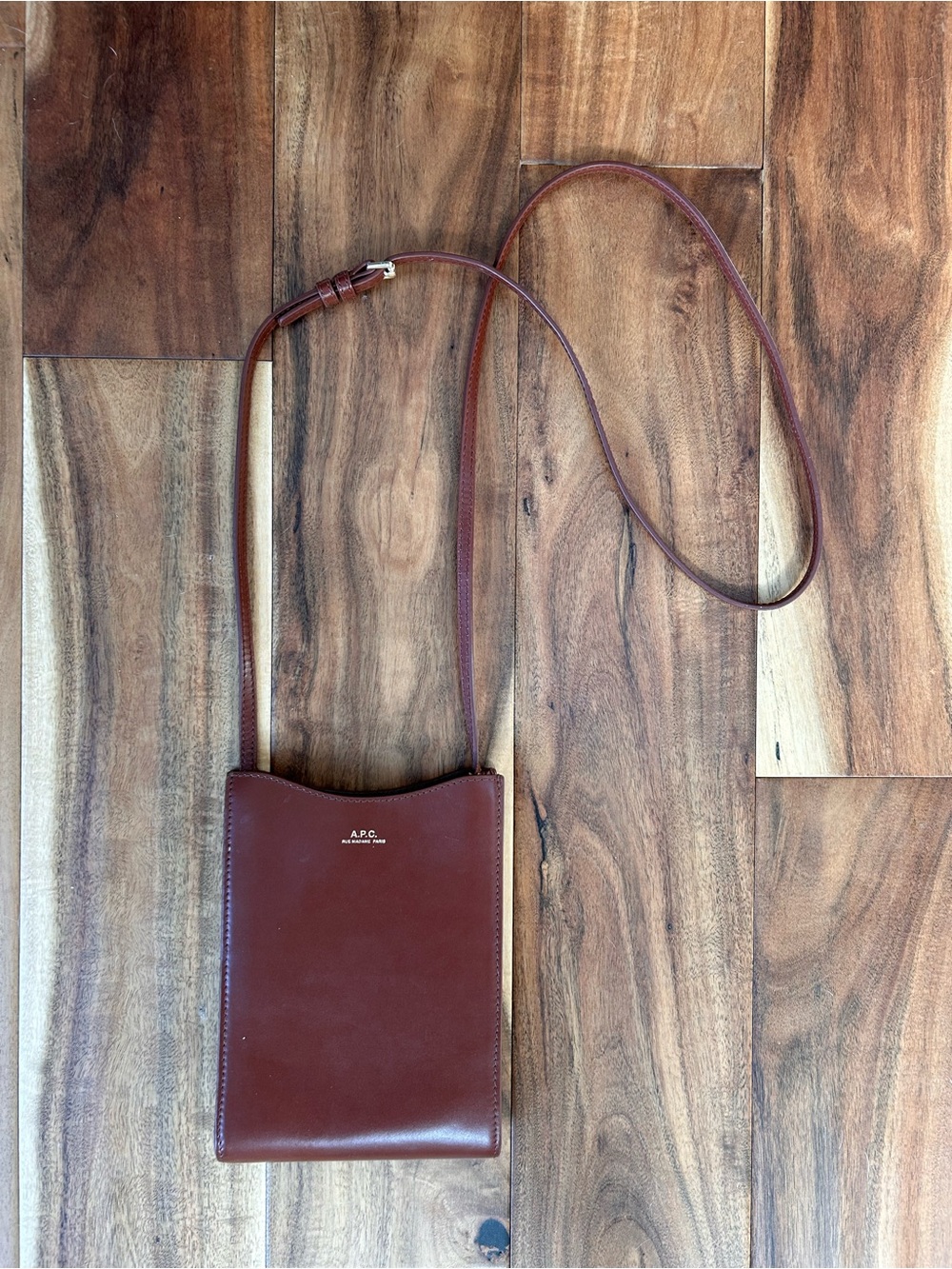 A.P.C. Jamie Brown Leather Crossbody Phone Bag Minimalist Purse